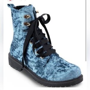 Olivia miller crushed blue velvet combat boots size 7
